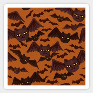 spooky halloween pattern with lots of cat-bats orange Sticker